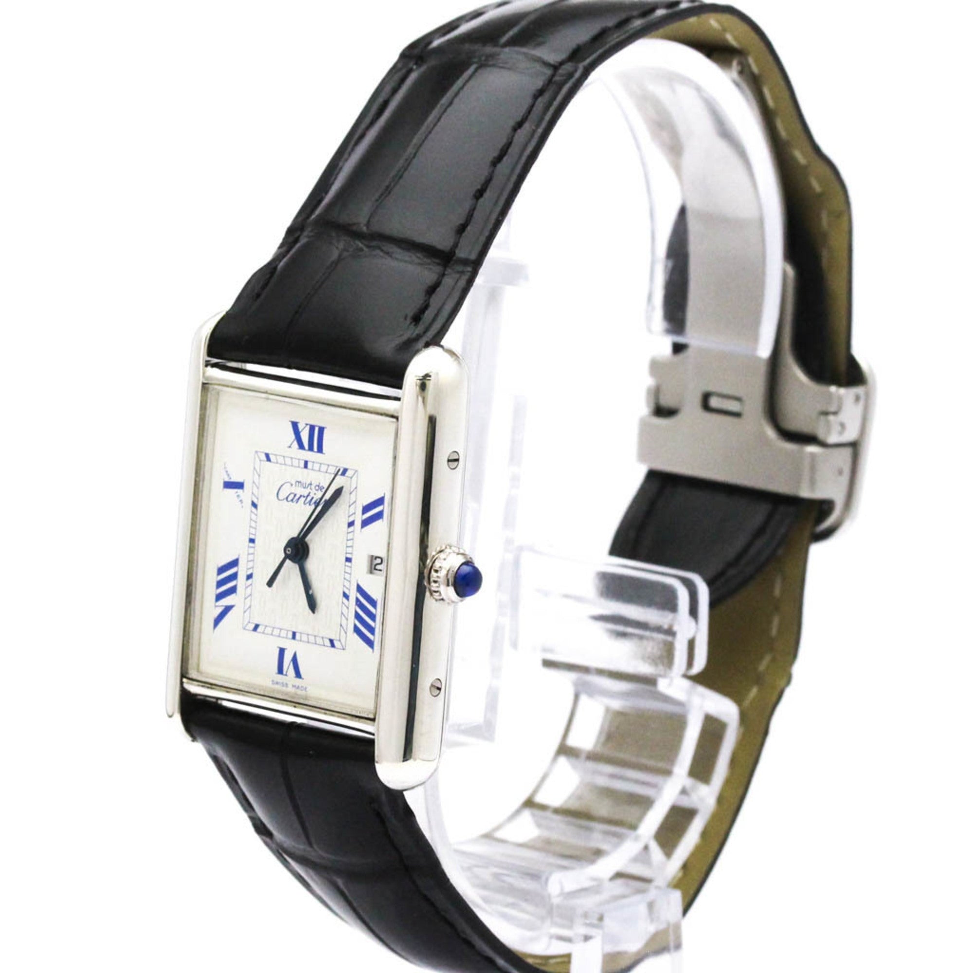 Cartier Must Tank Steel & Leather Quartz Mens Watch — W1014154