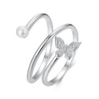 925 Sterling Silver & White Gold Plated Pave Setting CZ & Natural Pearl Ring for Women