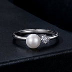 925 Sterling Silver Moissanite & Freshwater Pearl Ring 3mm Size 6 for Women