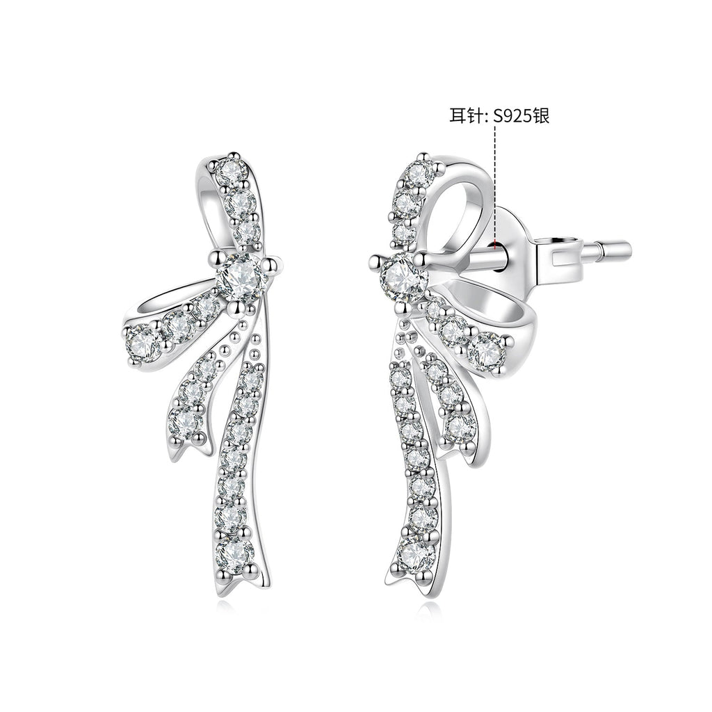 925 Silver White Gold Plated CZ Pavé 1.7 x 0.7 cm Earrings for Women