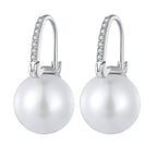 925 Sterling Silver Earrings with Quality Shell Pearl and CZ, 21*11mm, for Women