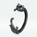 S925 Sterling Silver Plated Black Gold Cat-themed Ring for Women