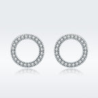 925 Sterling Silver Oxidized Pavé Setting CZ Earrings 1.1cm for Women