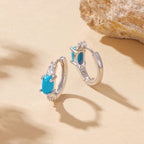 925 Sterling Silver Earrings with Synthetic Turquoise and CZ, White Gold Plated, 1.0cm Hoop for Women