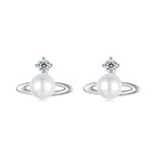 925 Sterling Silver Earrings with White Gold Plating and Shell Pearl