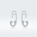 925 Sterling Silver Earrings for Women - 1.7x0.6cm, Platinum Plated with Pavé Setting CZ