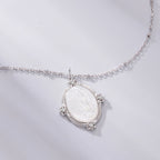 925 Sterling Silver Necklace with White Gold Plating, 40+5cm Length, CZ & Mother of Pearl Pendant for Women