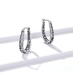 925 Sterling Silver Earrings 2.3*0.4cm Oxidized Silver for Women