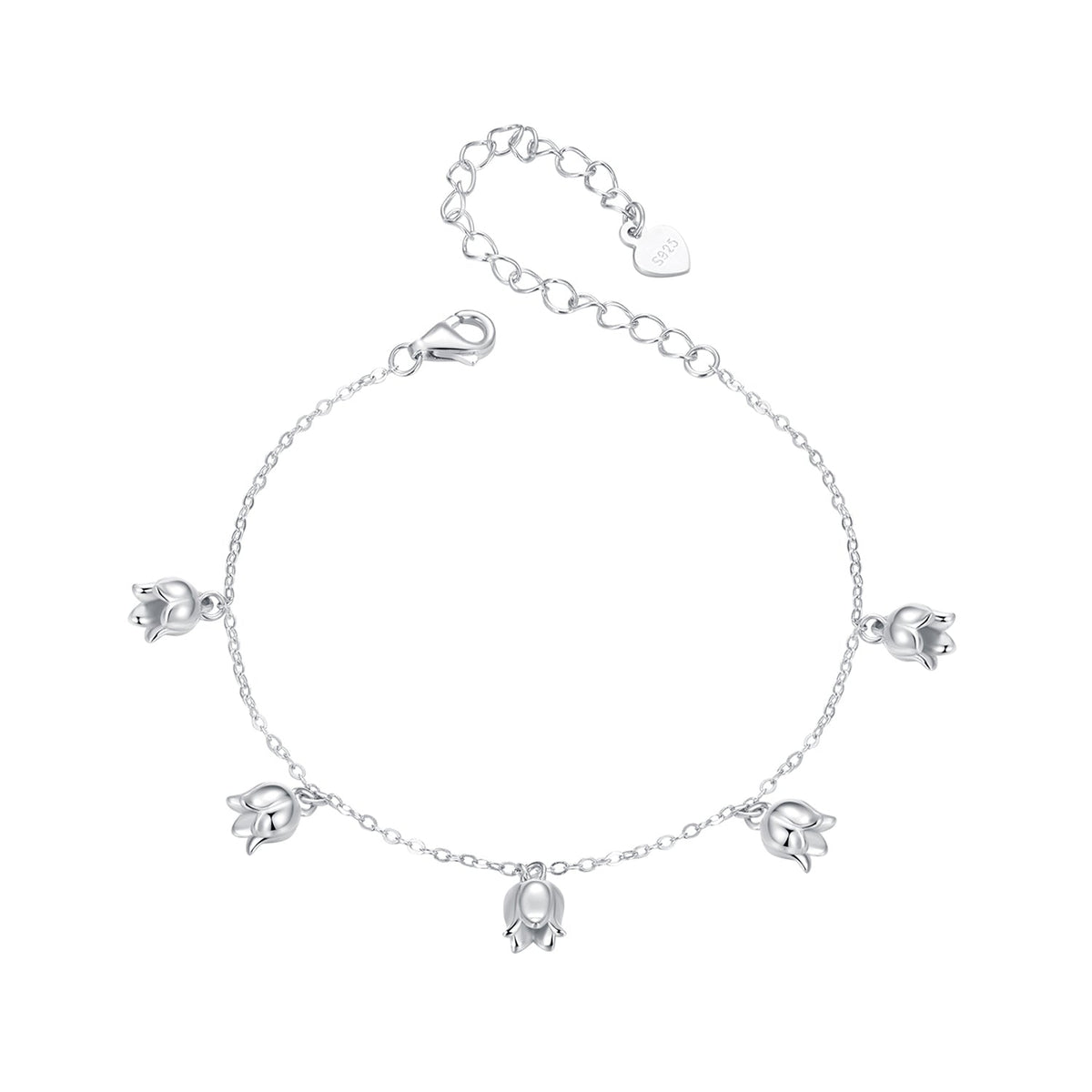 925 Sterling Silver Plated White Gold 12x41mm Pendant Bracelet