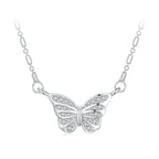 925 Sterling Silver Necklace with Pavé Setting CZ, Length 390+60mm, Pendant Size 8x15mm, for Women