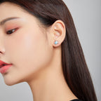 925 Sterling Silver Earrings for Women - Pavé Setting CZ with Enamel Process - 1cm