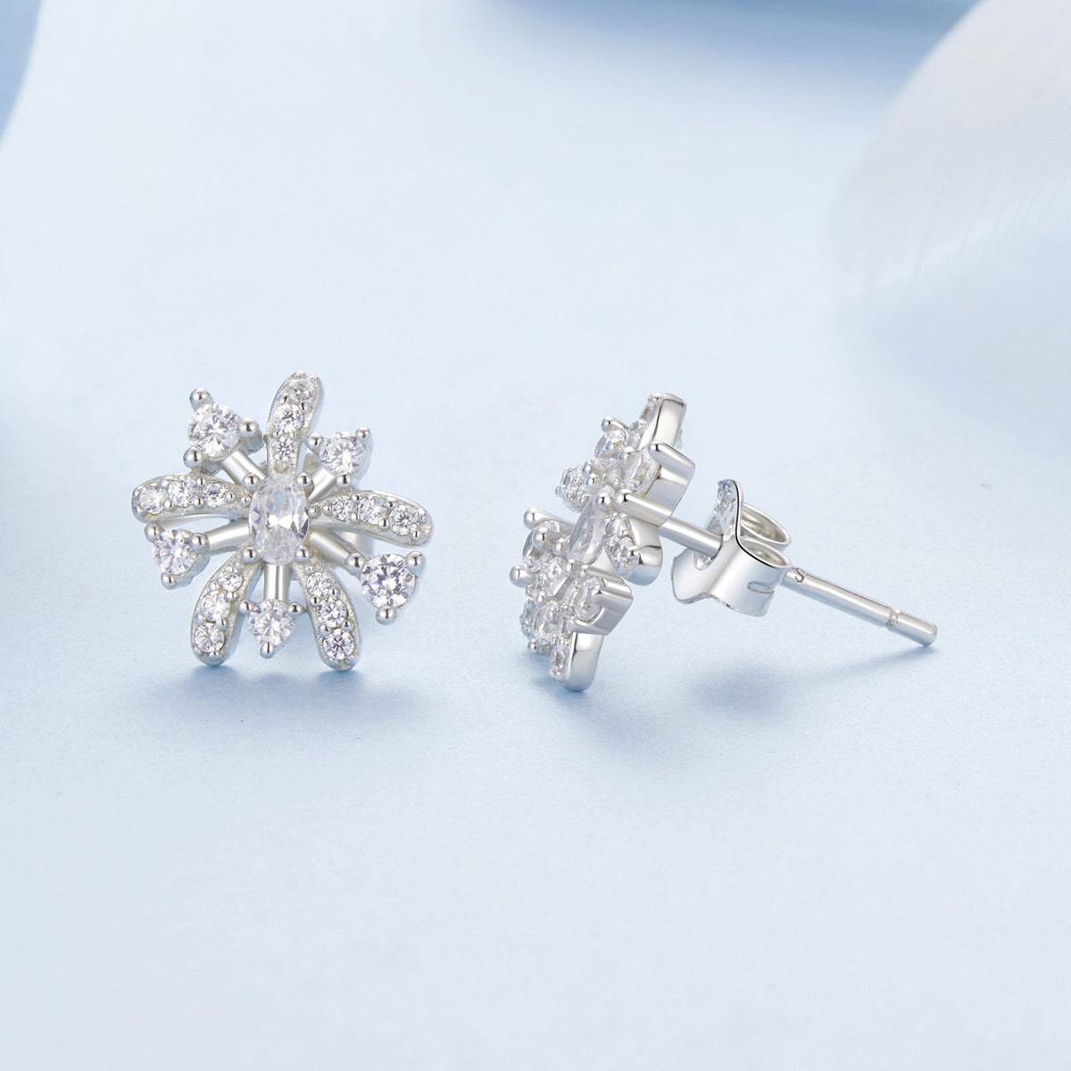 925 Sterling Silver Earrings with Pavé Set CZ in White Gold Finish, 1.1*1.0cm