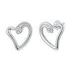 925 Sterling Silver Earrings with CZ in White Gold Plating - 1.4x1.2cm for Women