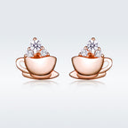 925 Sterling Silver Rose Gold Plated Pavé CZ Earrings for Women