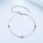 925 Sterling Silver White Gold Plated Multi-Layer Bracelet with Synthetic Turquoise