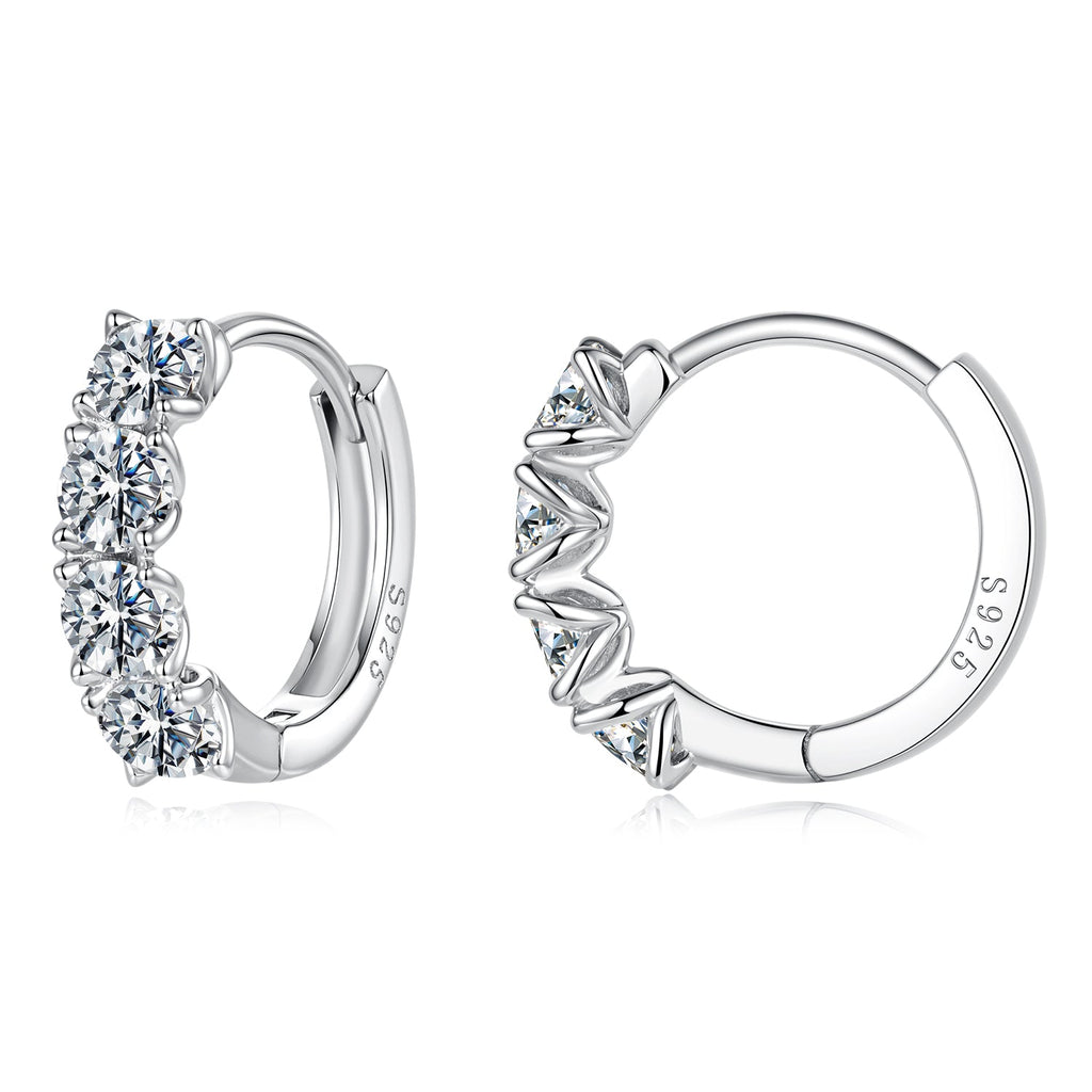925 Sterling Silver White Gold Plated 0.10 Ct Moissanite CZ 1.1 cm Hoop Earrings for Women