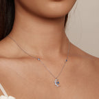 925 Sterling Silver Necklace with Pavé Setting CZ and Spinel Pendant