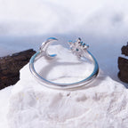 925 Sterling Silver Ring with Glass Snowflakes and Moon for Women
