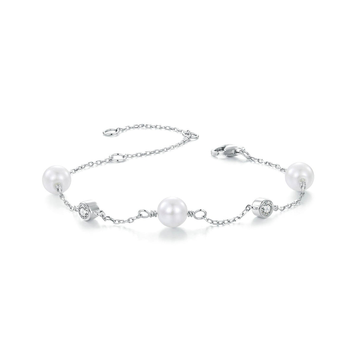 925 Sterling Silver 3mm Moissanite & Shell Pearl Bracelet for Women