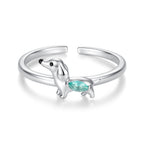 925 Sterling Silver White Gold Plated Transparent Glass Enamel Size E Ring for Women
