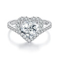 925 Sterling Silver White Gold Plated 2ct Moissanite Heart Ring Size 6 for Women