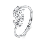 925 Sterling Silver Oxidized Leaf Ring for Women