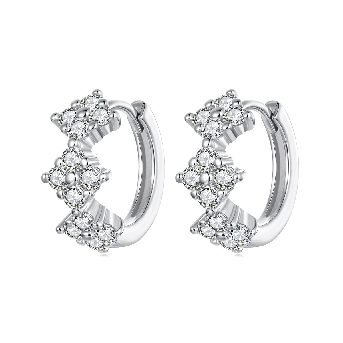 925 Sterling Silver Earrings with Pavé Setting CZ - 1.2*0.65cm, White Gold Plated for Women