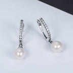 925 Sterling Silver Freshwater Pearl Earrings with Pavé Setting CZ for Women