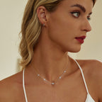 925 Sterling Silver Pave Setting CZ Necklace with White Gold Plating 400mm for Women