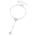 925 Sterling Silver White Gold Plated CZ Heart 15+6cm Bracelet for Women