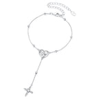 925 Sterling Silver White Gold Plated CZ Heart 15+6cm Bracelet for Women