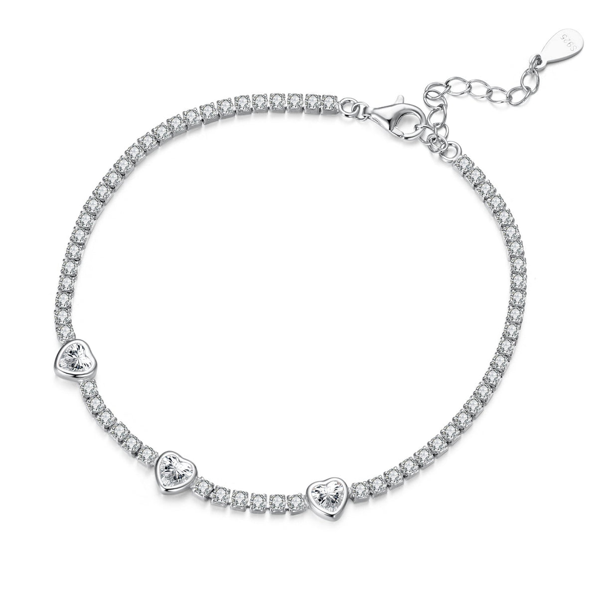 925 Sterling Silver & Pavé Setting CZ Bracelet with White Gold Plating for Women