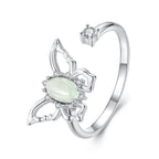 925 Sterling Silver & Natural Jade Pavé Setting Ring for Women