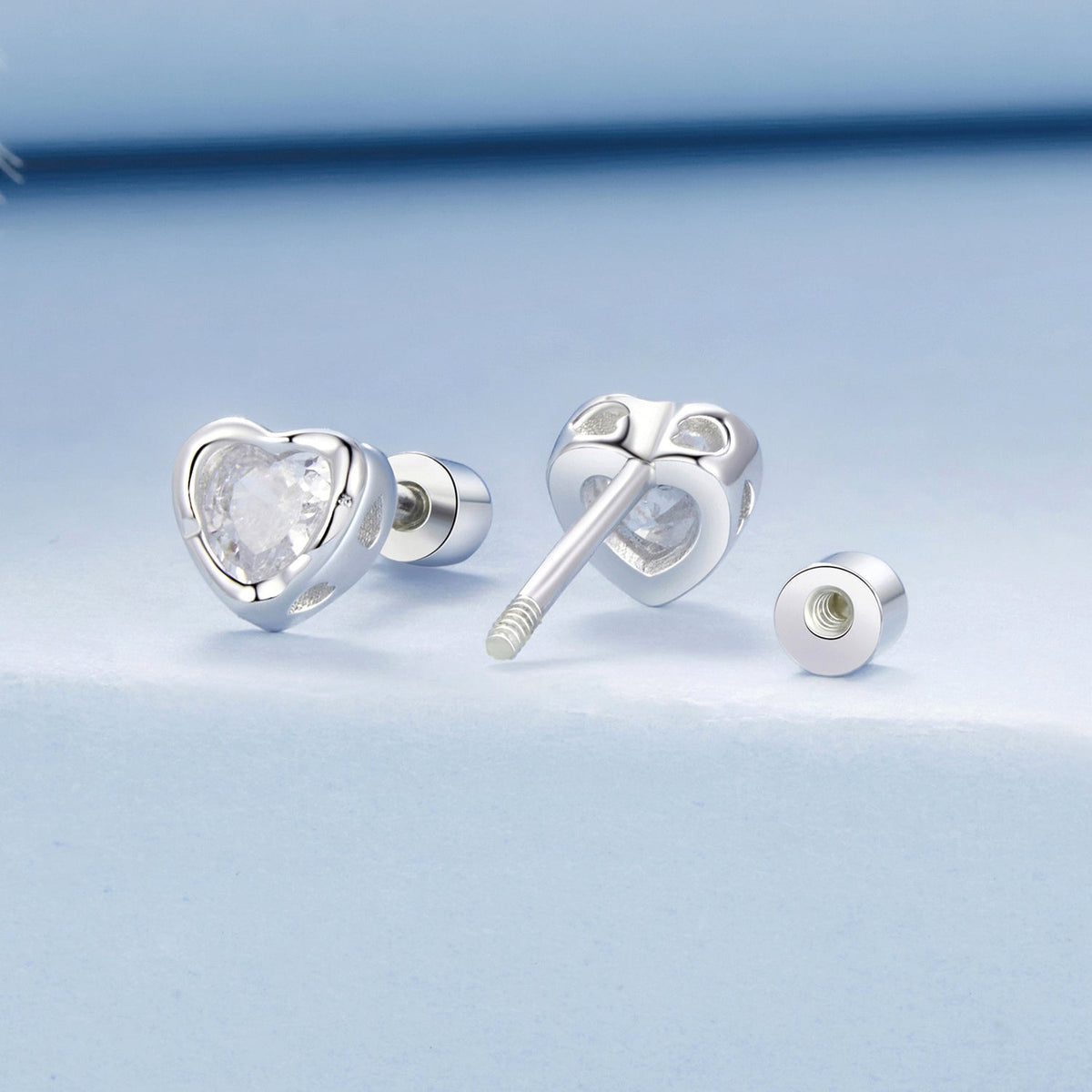 925 Sterling Silver Earrings with Plated White Gold & Pavé Setting CZ, 0.5cm for Women