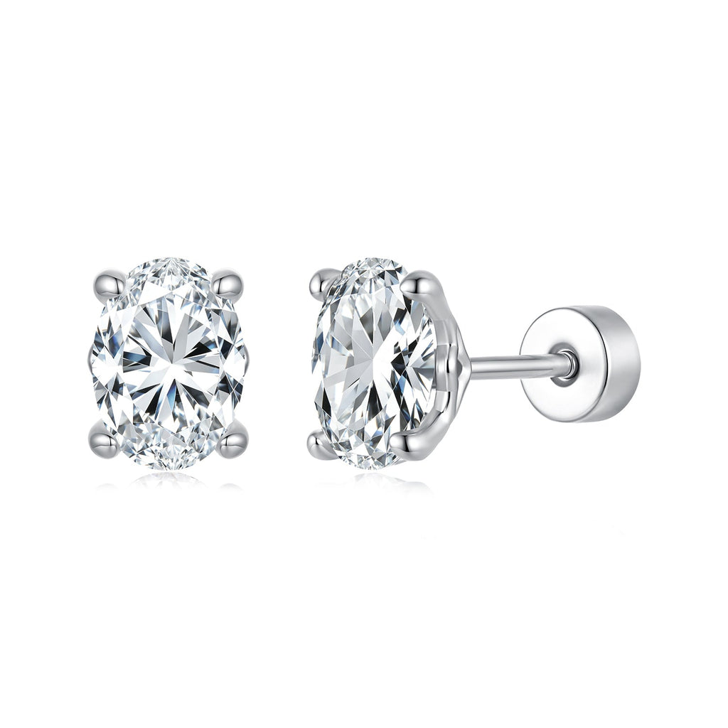 925 Sterling Silver White Gold Plated 1ct Moissanite 0.7x0.5cm Egg-Shaped Earrings for Women