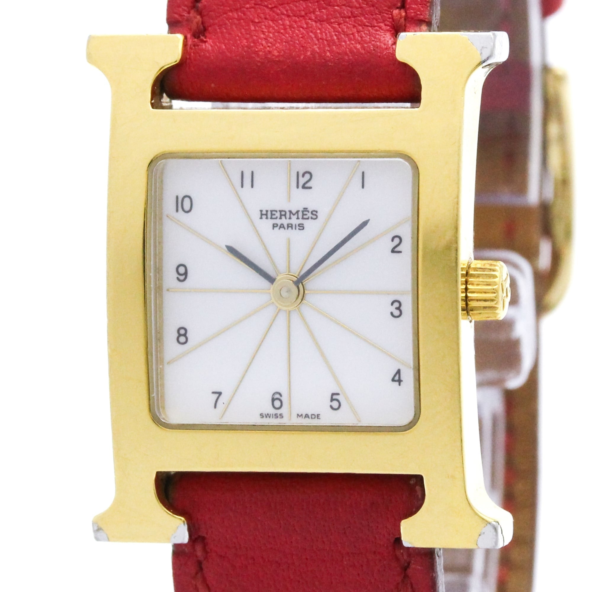 Hermès H Watch Gold Plated Leather Quartz Ladies Watch — HH1201-B