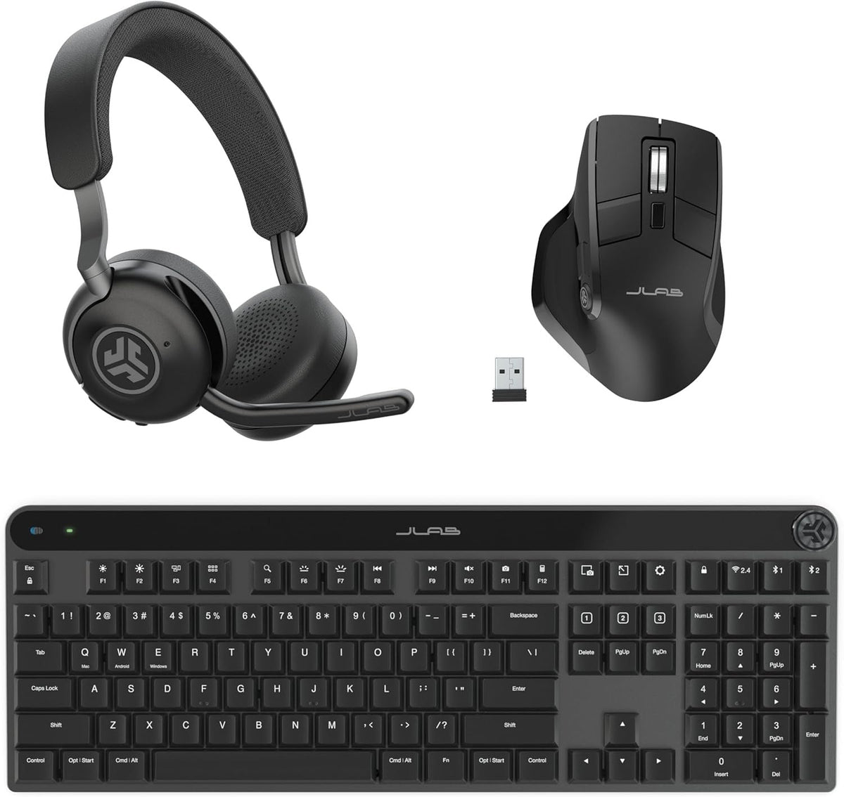 JLab Epic Work Bundle, Epic Work Wireless Headset, Epic Mechanical Keyboard and Epic Wireless Mouse