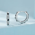 S925 Oxidized Silver Pavé CZ Earrings Size 14*2.5mm for Women