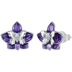 925 Sterling Silver White Gold Plated Enamel Pavé CZ 1.0*1.2cm Earrings for Women