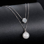 925 Sterling Silver Moissanite & Quality Shell Pearl Necklace for Women - 40+5cm, White Gold Plated