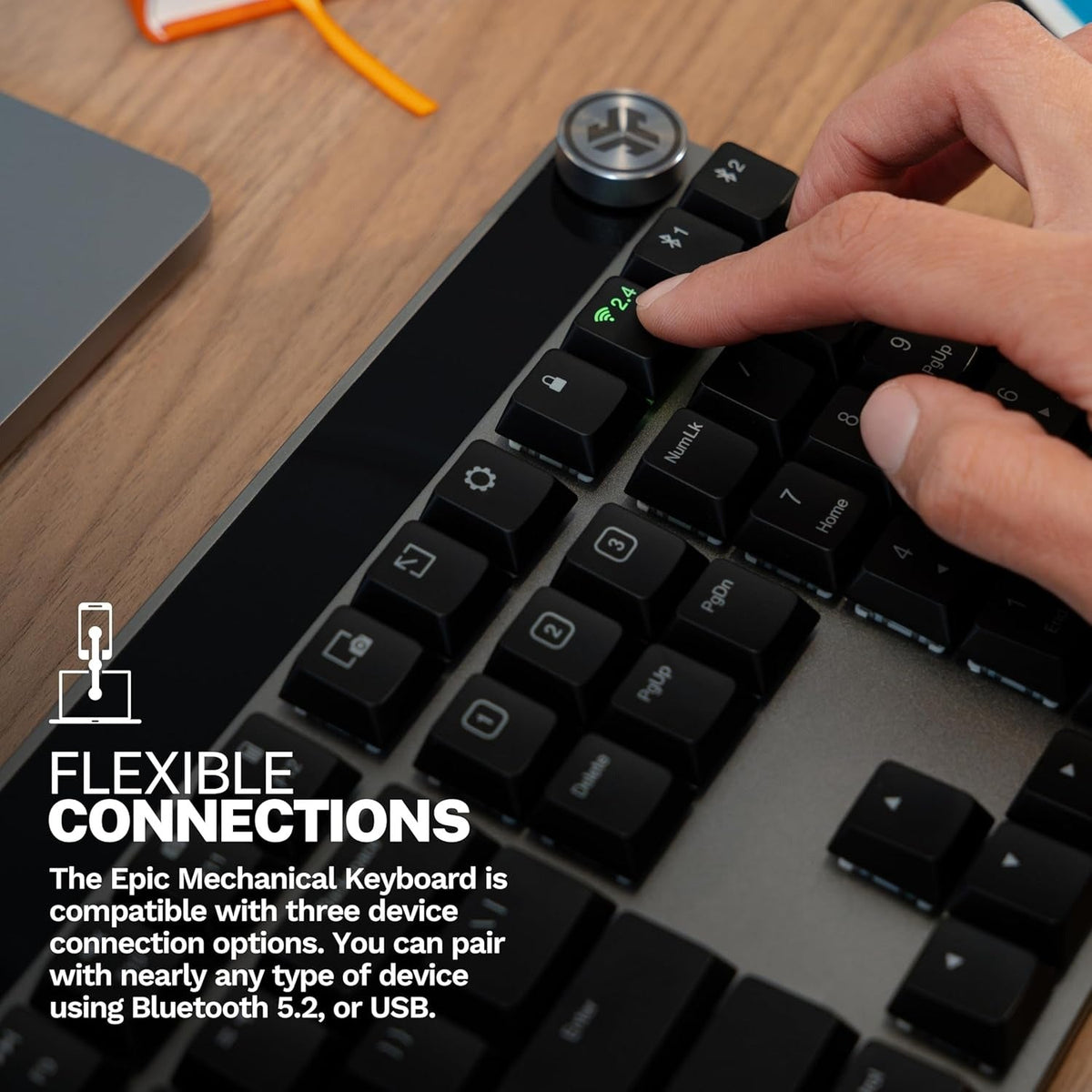 JLab Epic Work Bundle, Epic Work Wireless Headset, Epic Mechanical Keyboard and Epic Wireless Mouse