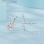 925 Sterling Silver Earrings for Women with White Gold Plating, Size 1.5x0.6cm