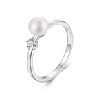 925 Sterling Silver Moissanite & Freshwater Pearl Ring 3mm Size 6 for Women