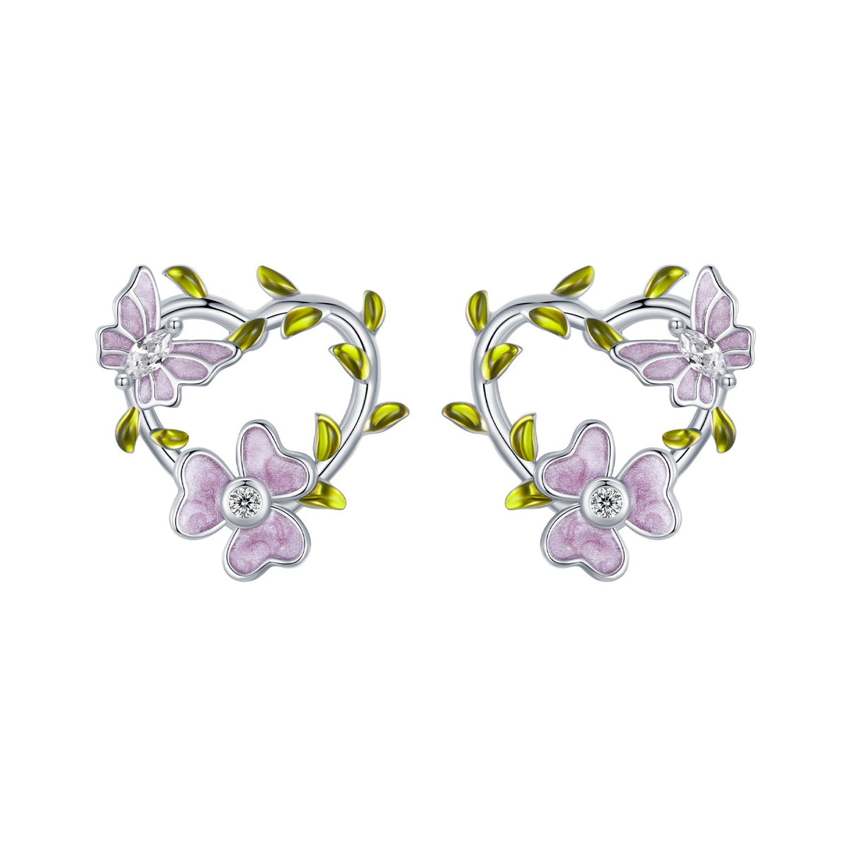 925 Sterling Silver Enamel CZ Plated Earrings