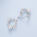 925 Sterling Silver White Gold Plated 1.6cm Hoop Earrings with Synthetic Pearl for Women