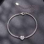 925 Sterling Silver Moissanite Heart Bracelet for Women - Silver - 15+6cm Length, 0.3cm Thickness