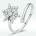 925 Sterling Silver Snowflake Ring with Pavé Setting CZ and Oxidized Finish for Women