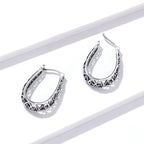 925 Sterling Silver Earrings 2.3*0.4cm Oxidized Silver for Women