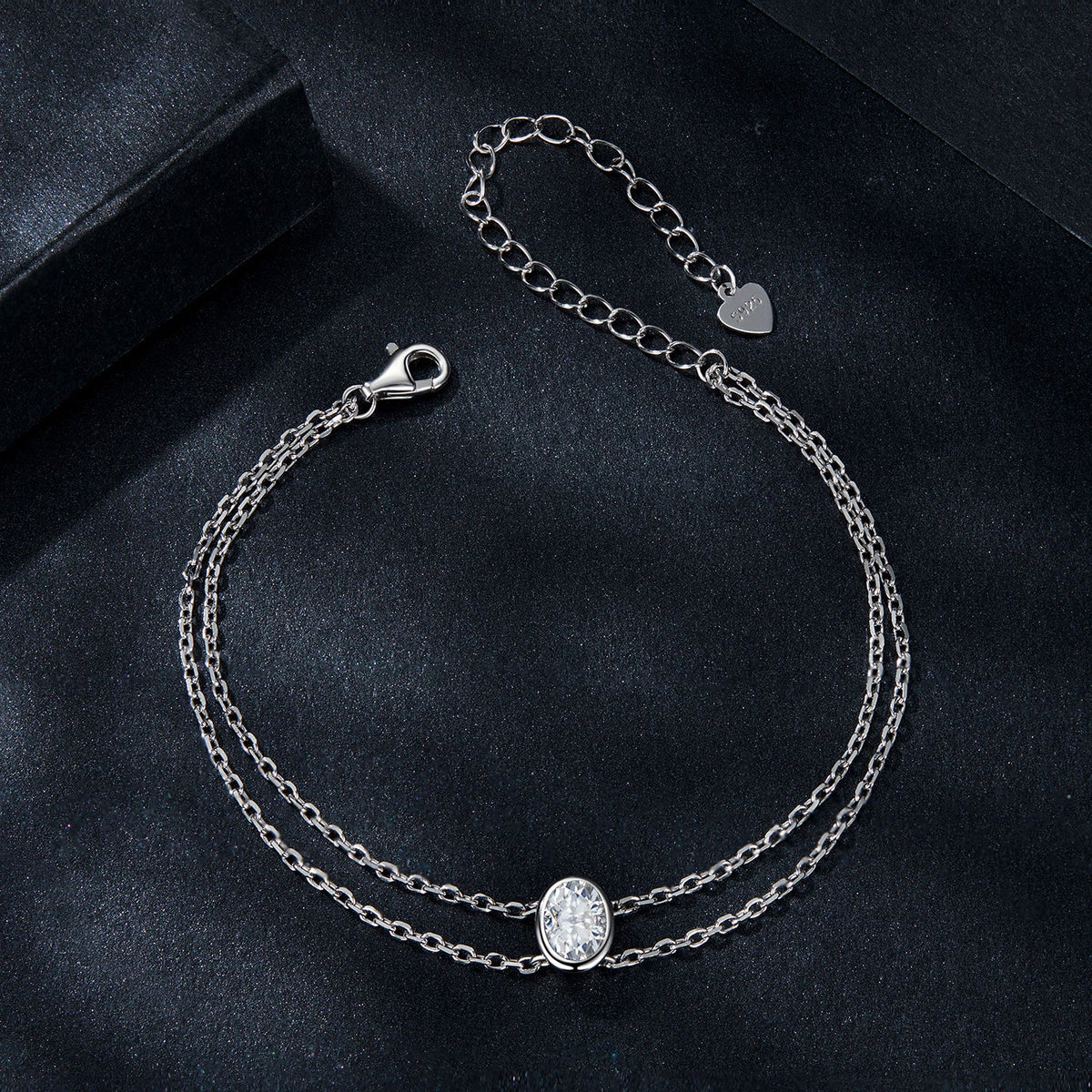 925 Sterling Silver Moissanite 1 Carat Bracelet for Women - White Gold Plated, 150+60mm
