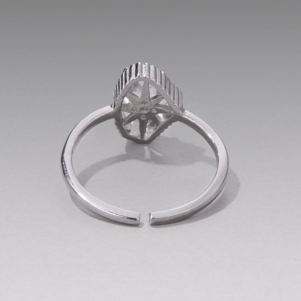 925 Sterling Silver Ring with Transparent Glass and CZ, 0.15cm Width, for Women